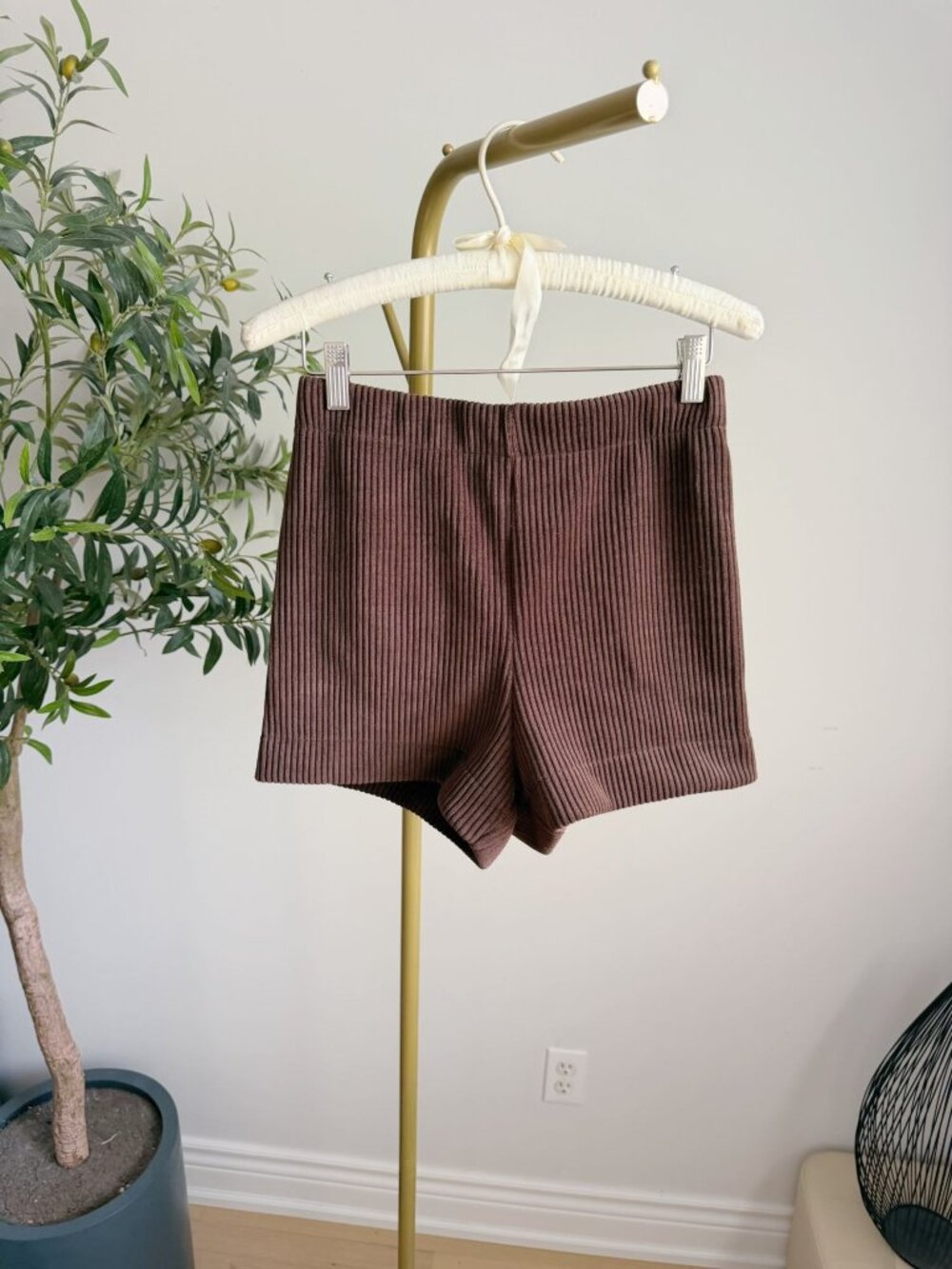Brown Corduroy High Waisted Stretch Shorts
